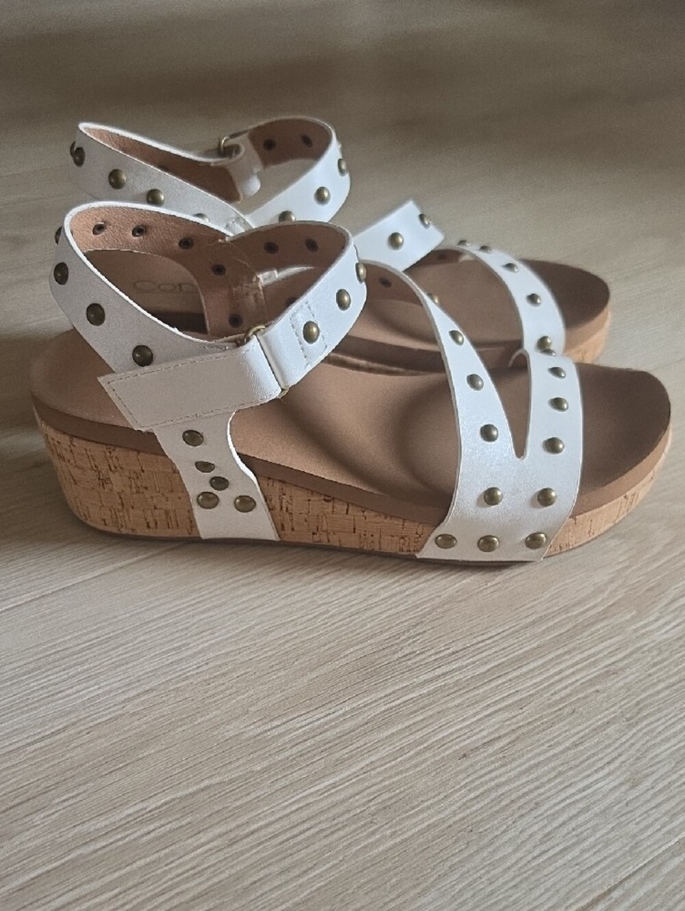 Corkys White Studded Cork Wedge Sandals - Picture 6 of 16